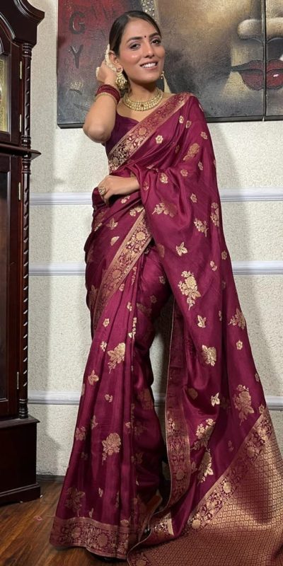 Graceful Purple Color Banarasi Soft Silk Extra Ordinary Design Saree
