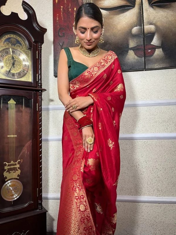 Graceful Red Color Banarasi Soft Silk Extra Ordinary Design Saree