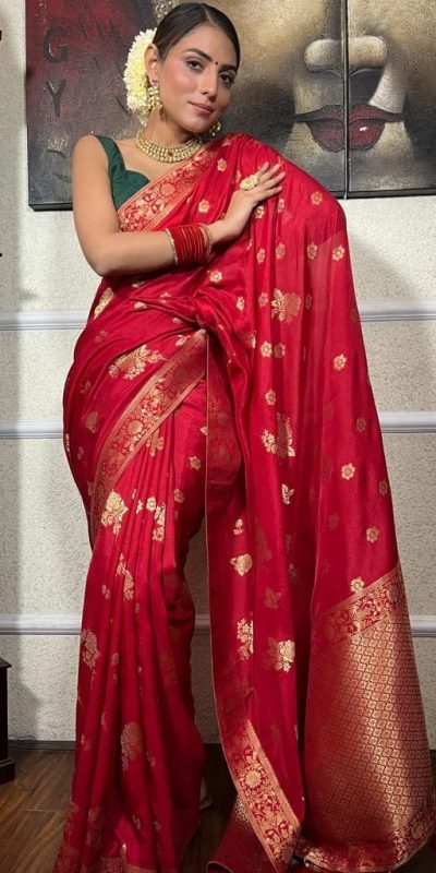 Graceful Red Color Banarasi Soft Silk Extra Ordinary Design Saree