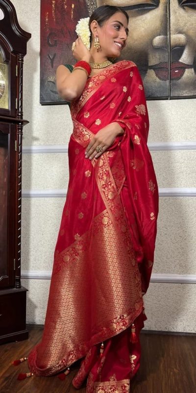 Graceful Red Color Banarasi Soft Silk Extra Ordinary Design Saree