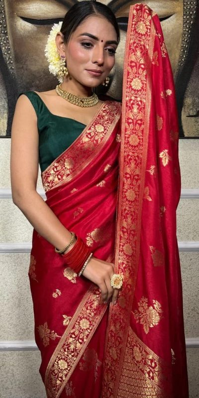 Graceful Red Color Banarasi Soft Silk Extra Ordinary Design Saree
