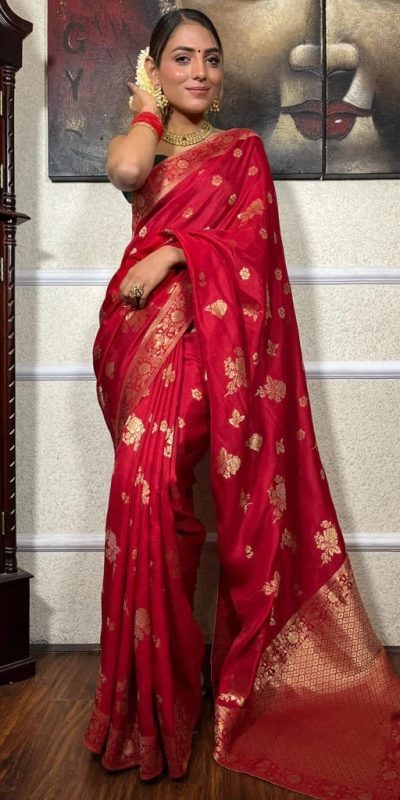 Graceful Red Color Banarasi Soft Silk Extra Ordinary Design Saree