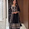 Grand Black Color Chinnon Silk Embroidery Sequence Salwar Suit