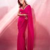 Pink Georgette Embroidery Dual Sequence Saree