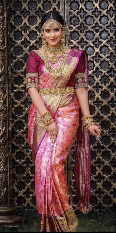 Luminous Pink Color Soft Lichi Silk Ordinary Design Rich Pallu Saree