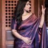 Magnificent Purple Soft Lichi Silk Ordinary Design Rich Pallu Saree