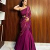 Wine Georgette Thread Sequence Lehenga Saree