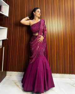 New Model Wine Color Georgette Thread Sequence Lehenga Saree