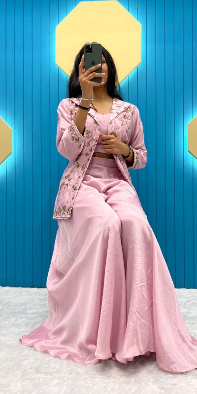 Nice Baby Pink Color Fiona Silk Koti Blazer Embroidery Salwar Suit
