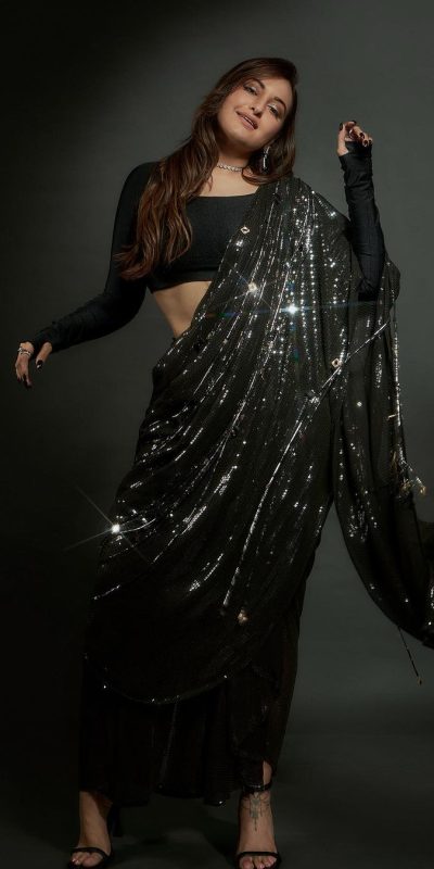 Nice Black Georgette Digital Printed Sequence Embroidery Saree