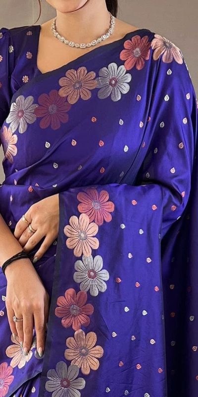 Nice Blue Color Soft Lichi Silk Ordinary Design Rich Pallu Saree