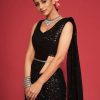Black Georgette Double Run Embroidery Saree