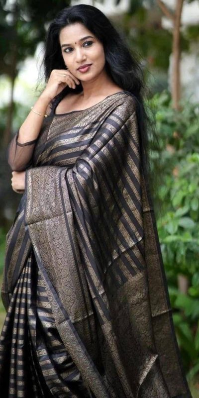 Perfect Black Color Soft Lichi Silk Cloth Rich Pallu Work Saree