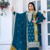 Blue Chinon Silk Embroidery Sequence Sharara Suit
