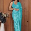 Firozi Georgette Double Run Embroidery Saree