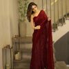 Maroon Georgette Heavy Sequins Embroidery Saree