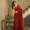 Red Georgette Heavy Sequins Embroidery Saree
