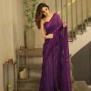 Wine Georgette Heavy Sequins Embroidery Saree