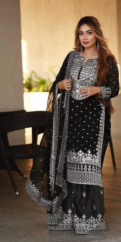 Pretty Black Color Georgette Embroidery Sequence Salwar Suit