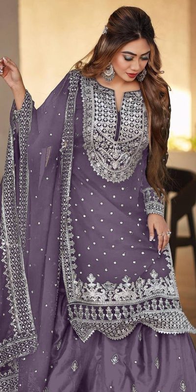 Pretty Light Purple Color Georgette Embroidery Sequence Salwar Suit