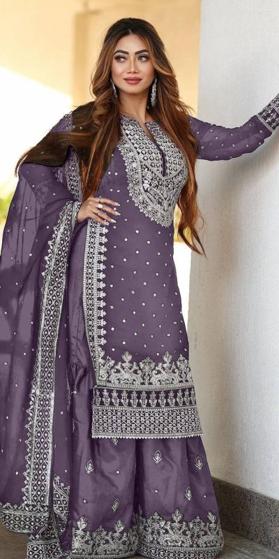 Pretty Light Purple Color Georgette Embroidery Sequence Salwar Suit