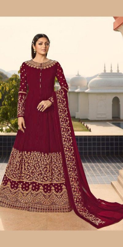 Pretty Maroon Color Georgette With Cording Work Sharara Suit