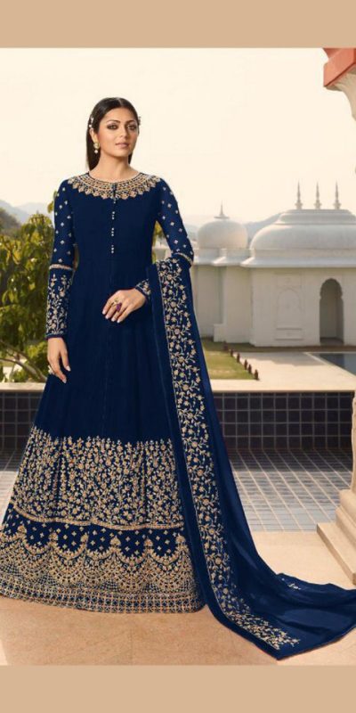 Pretty Navy Blue Color Georgette With Cording Work Sharara Suit