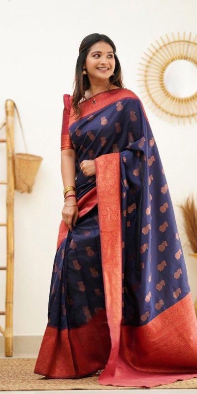 Pretty Navy Blue Color Soft Lichi Silk Cloth Rich Pallu Work Saree