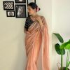 Peach Soft Organza Zari Sequence Saree