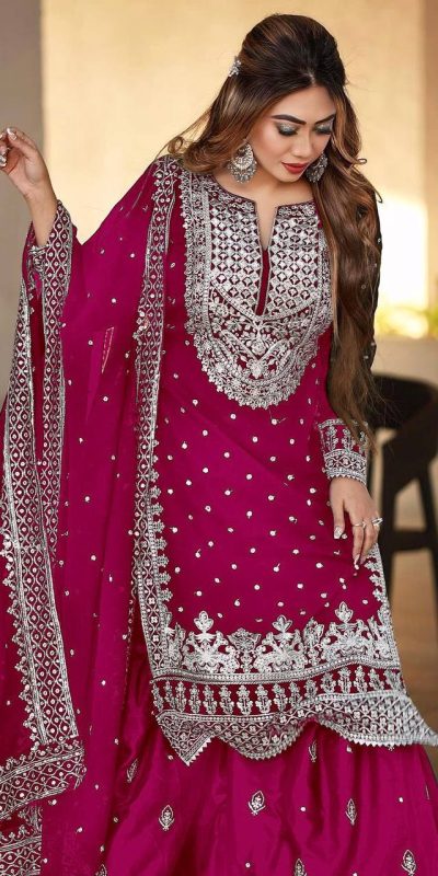 Pretty Pink Color Georgette Embroidery Sequence Salwar Suit