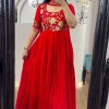 Red Faux Georgette Multi-Thread Work Anarkali Suit