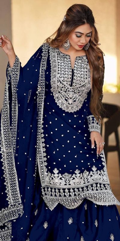 Pretty Royal Blue Color Georgette Embroidery Sequence Salwar Suit