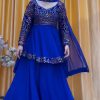 Blue Georgette Embroidery Work Sharara Suit