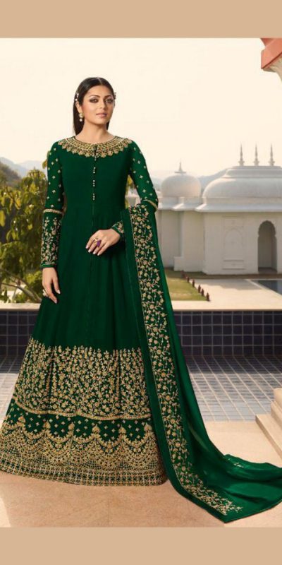 Pretty Stone Green Color Georgette With Cording Work Sharara Suit