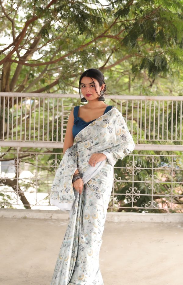 Radiant Light Grey Heavy Devsena Soft Silk Digital Printed Saree