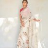 Cream Linen Digital Flower Printed Saree