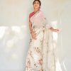 Shilpa Shetty Cream Color Linen Digital Flower Printed Saree