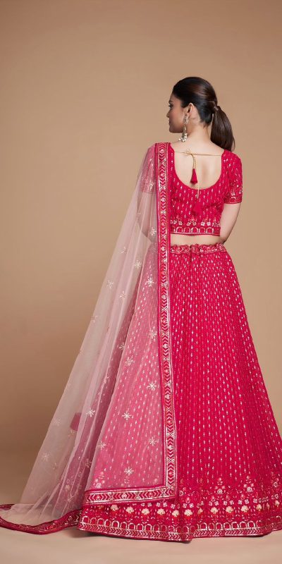 Sightly Red Color Georgette Embroidery Sequins Lehenga Choli