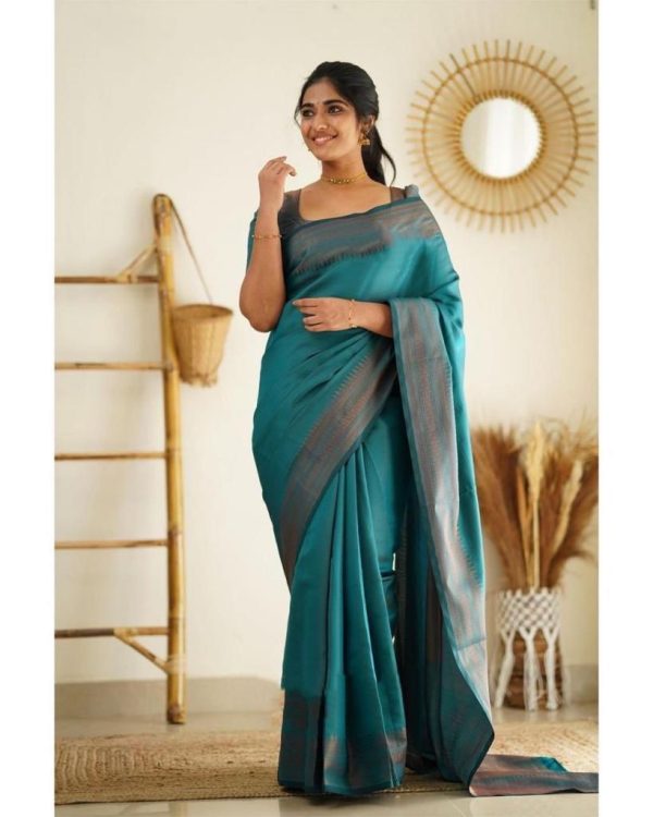 Slightly Peacock Blue Color Soft Lichi Silk Cloth Rich Pallu All Over Saree