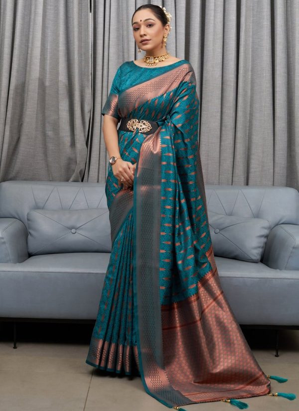 Soft Peacock Green Color Pure Silk With Pure Zari Weaving Saree