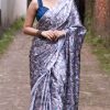 Blue Grey Heavy Soft Silk Digital Printed Saree