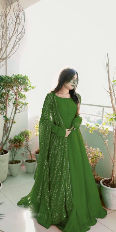 Special Green Color Faux Georgette Thread With Sequence Anarkali Suit