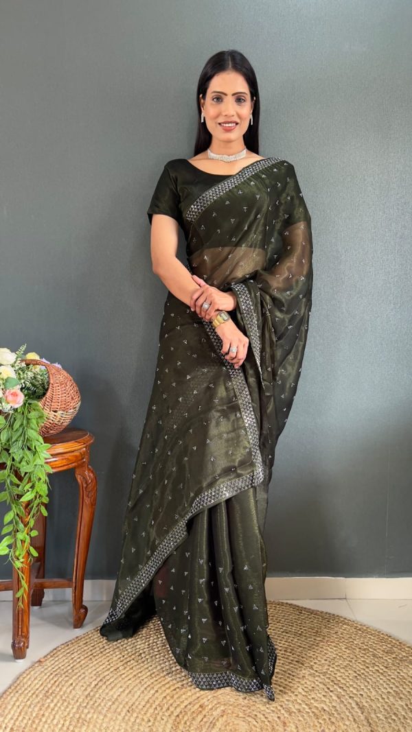 Special Grey Color Pure Satara Heavy Siloski Dimond Work Saree