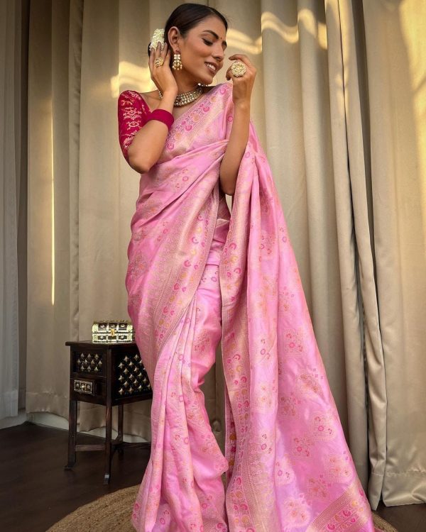 Stylish Pink Color Pure Soft Dola Silk Beautiful Rich Pallu Saree
