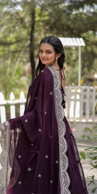 Stylish Purple Color Garget With Full Sleeves Fancy lace Gown
