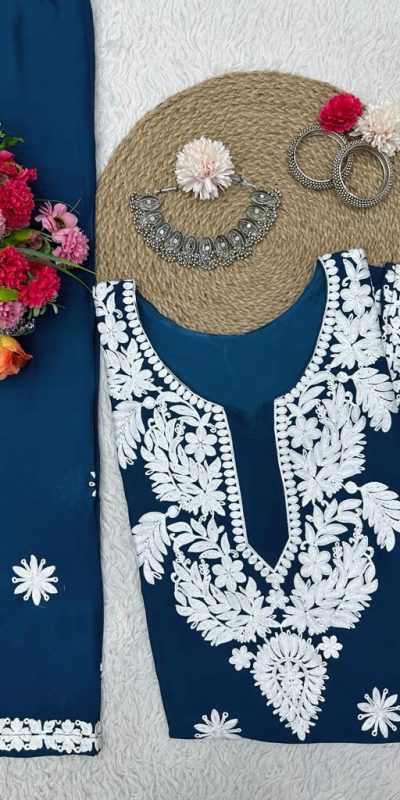 Sublime Blue Color Rayon Chain-Stitch Sequence Salwar Suit