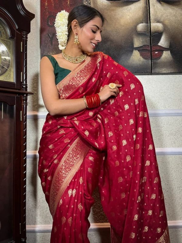 Sublime Red Color Banarasi Soft Silk Extra Ordinary Design Saree