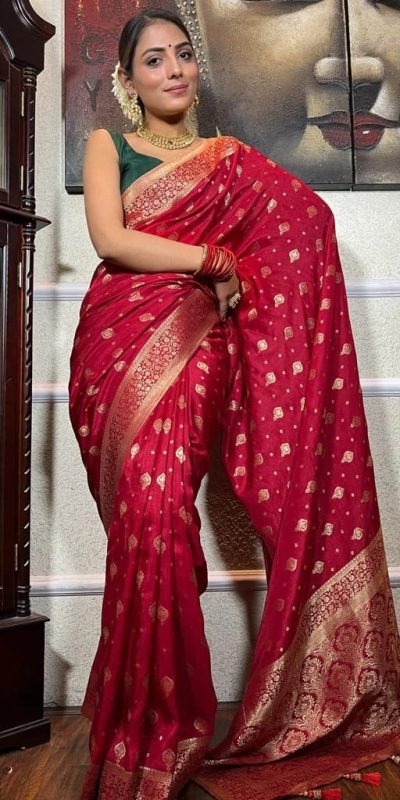 Sublime Red Color Banarasi Soft Silk Extra Ordinary Design Saree