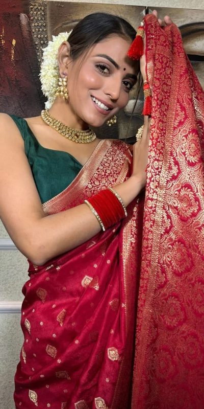 Sublime Red Color Banarasi Soft Silk Extra Ordinary Design Saree