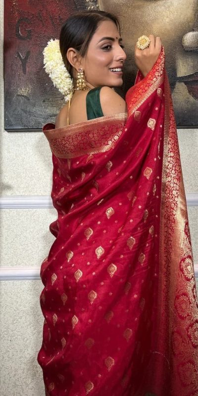 Sublime Red Color Banarasi Soft Silk Extra Ordinary Design Saree